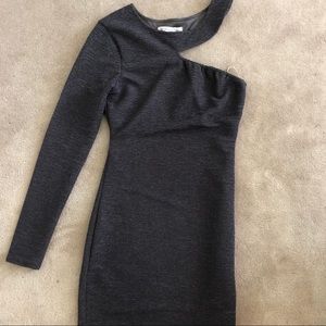BCBG Gray One Sleeve Party Dress